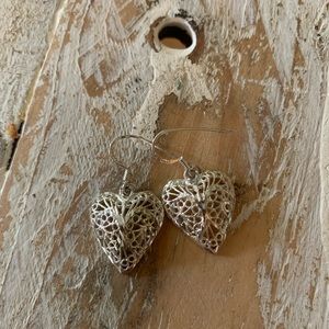 Sterling Silver Puff Lacey Heart Earrings